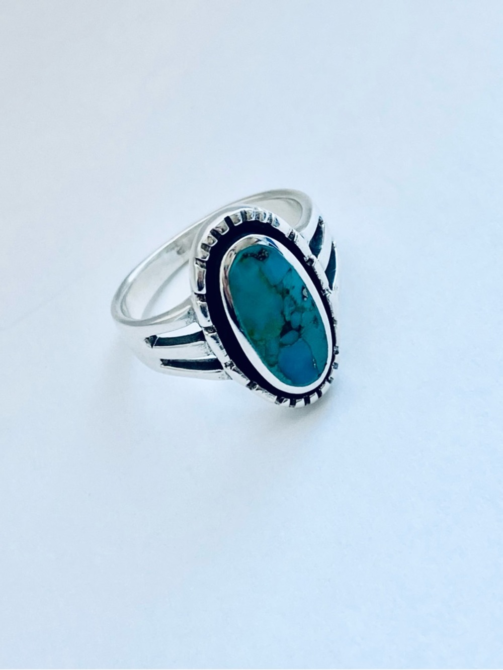 Sterling Silver Oval Genuine Turquoise Ring, Statement Rings, Stone Jewelry - Picture 10 of 14